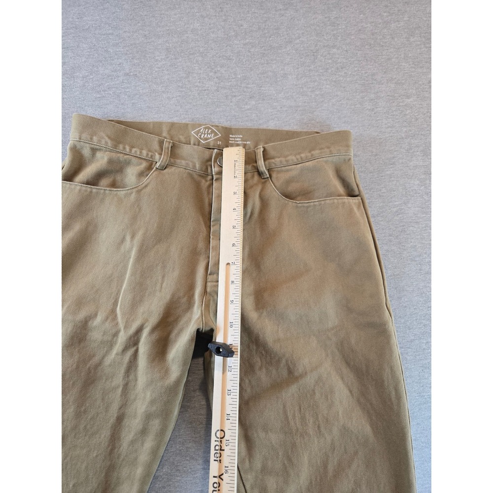 Alex Crane Canvas Cham Pants Mens 31 Olive Brown Cotton Taper Button Fly Chinos - Picture 9 of 10